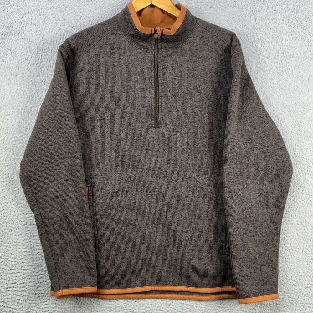 Life Is Good Fleece Sweater Pullover Mens Medium Gray Quarter Zip Long Sleeve